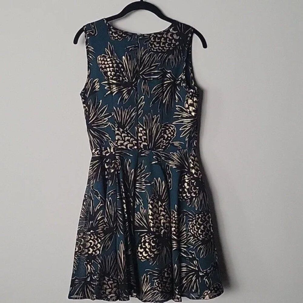 NWT Maison Jules Fit Flare S Dress Gold Pineapple Print Green Teal Retro Girly - Picture 5 of 10